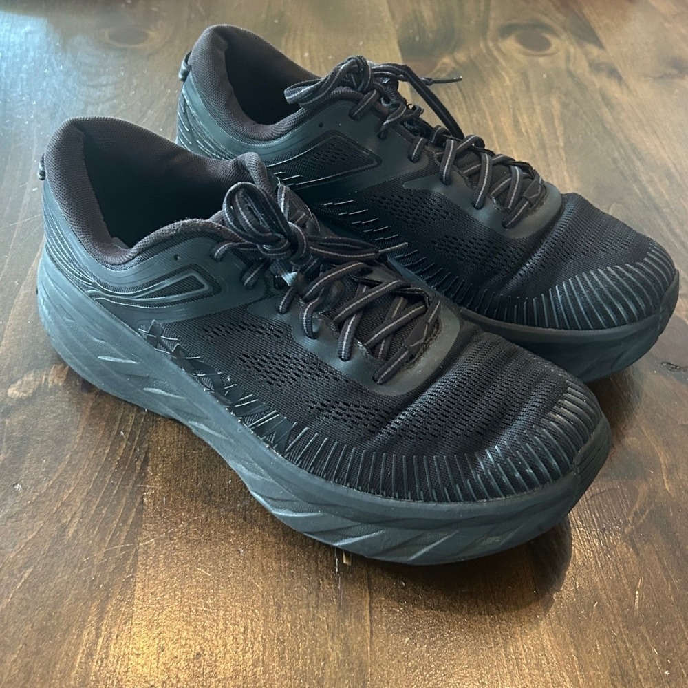 Hoka One One Bondi 7 Mens 12 X-Wide 4E Black Cushioned Running Shoes 1117033
